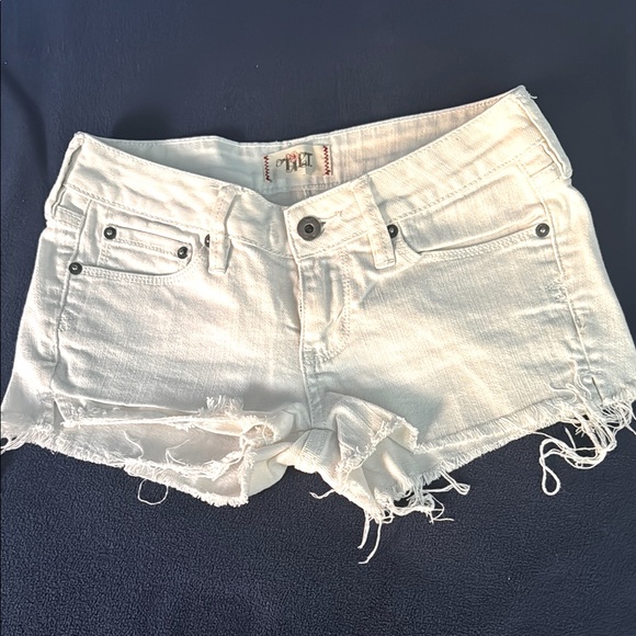 White Jean Shorts Distressed Frayed Hem - Picture 1 of 3